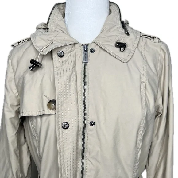 Tommy Hilfiger Trench Coat Belted Jacket Hidden Hood Beige Tan Medium M - Picture 13 of 17